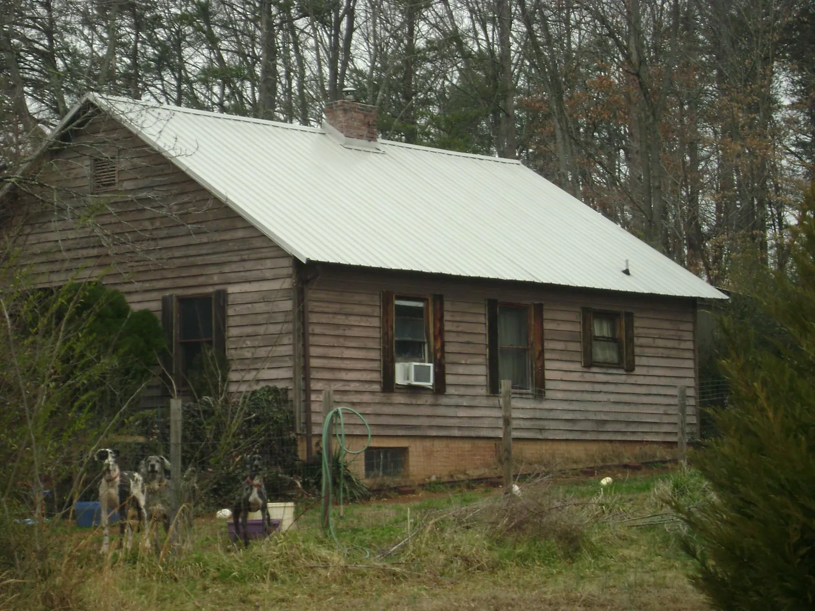 White metal roof on an old wood sided farmhouse, from a Metal Roof Installation job in Ballico